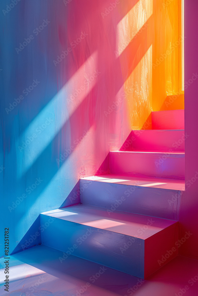 Poster design with oversized blocks of pastel colors, placed in a symmetrical pattern to create a calming a