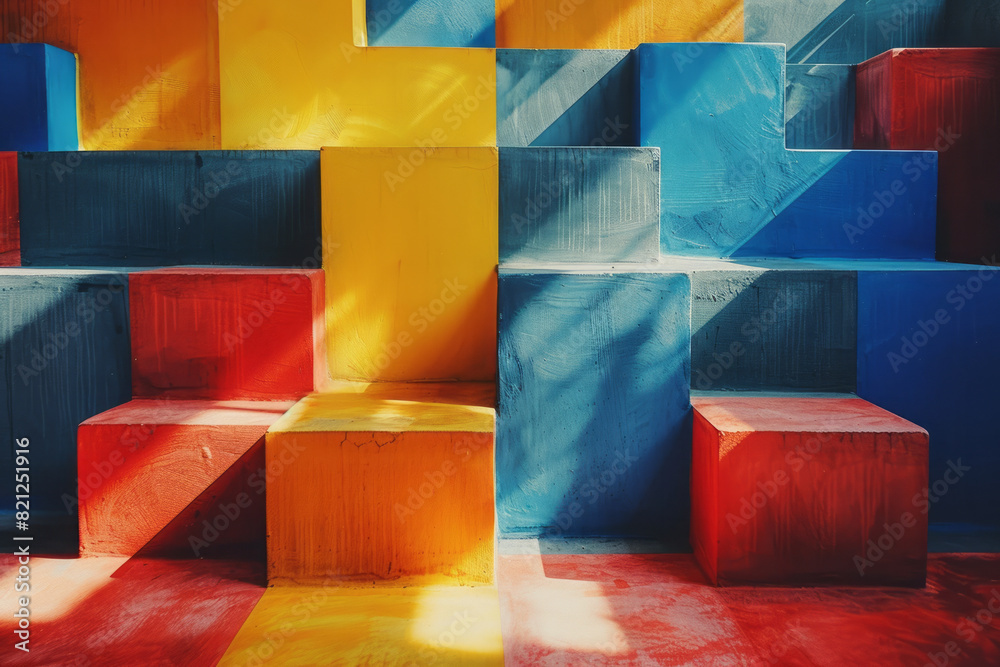 Leinwandbilder composition featuring large blocks of bold primary colors, arranged in a geometric pattern for a str