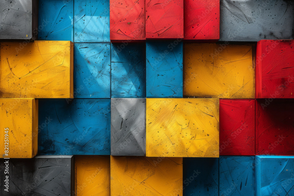 Leinwandbilder composition featuring large blocks of bold primary colors, arranged in a geometric pattern for a str