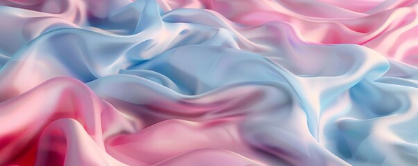 Obraz premium Close-up of flowing, multi-colored silk fabric in pastel shades of pink and blue, creating a soft, luxurious texture perfect for backgrounds.