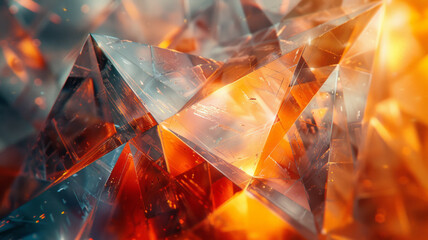 Modern design with overlapping polygons in contrasting colors and opacities, forming a fragmented, crystalline appearance,