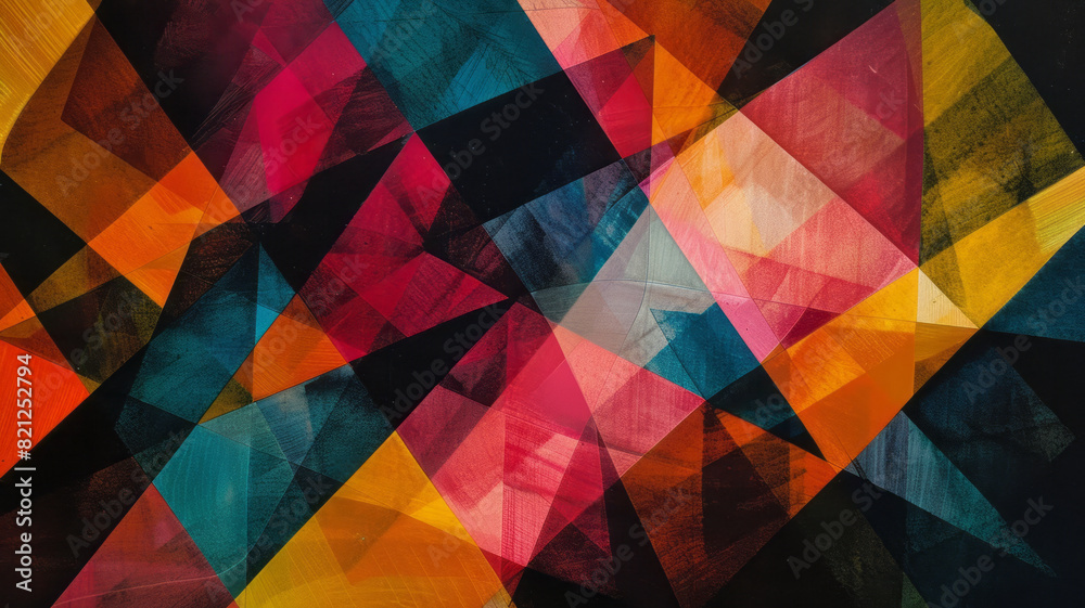 Poster Design with overlapping diamonds in bright colors, their transparency creating a woven, textile-like appearance,