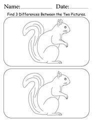 Squirrel Puzzle. Printable Activity Page for Kids. Educational Resources for School for Kids. Kids Activity Worksheet. Find Differences Between 2 Shapes