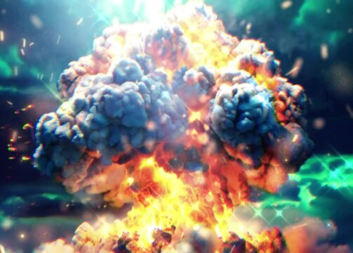 luxury The explosion of a nuclear bomb. Realistic 3D animation of atomic bomb explosion with fire, smoke and mushroom cloud in front of a green screen motion