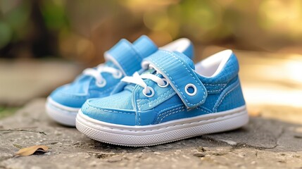 Adorable blue baby sneakers with velcro straps, ideal for a little one's first steps.