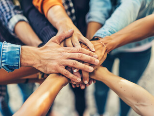 A group of people putting their hands together. Generative AI