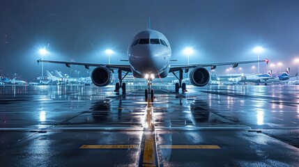 Fototapeta premium A large white airplane is sitting on the tarmac at an airport
