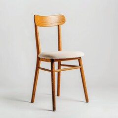 Wooden Chair with Beige Cushion Isolated on a White Background. Generative AI.