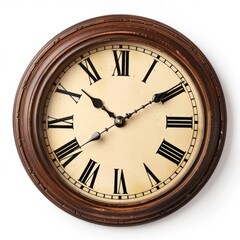 Fototapeta premium Antique Wall Clock with Roman Numerals Isolated on a White Background. Generative AI.