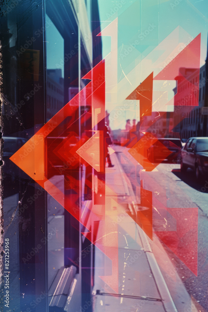 Fototapete artistic rendering of layered arrow shapes in different transparencies, creating a sense of directio
