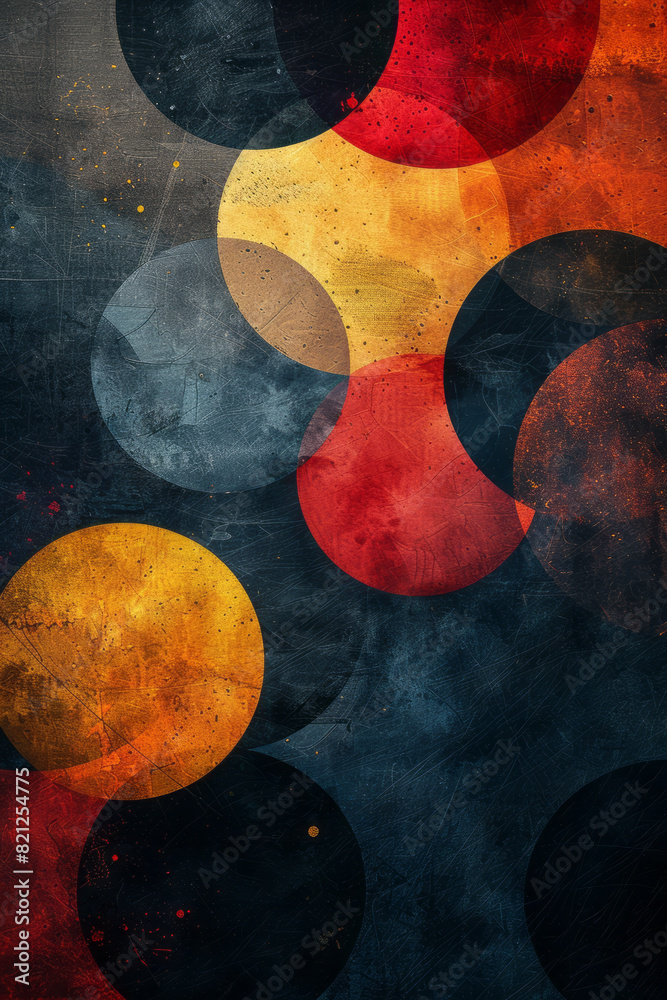 Poster Abstract design with circles in gradient shades, transitioning from dark to light on a neutral background,