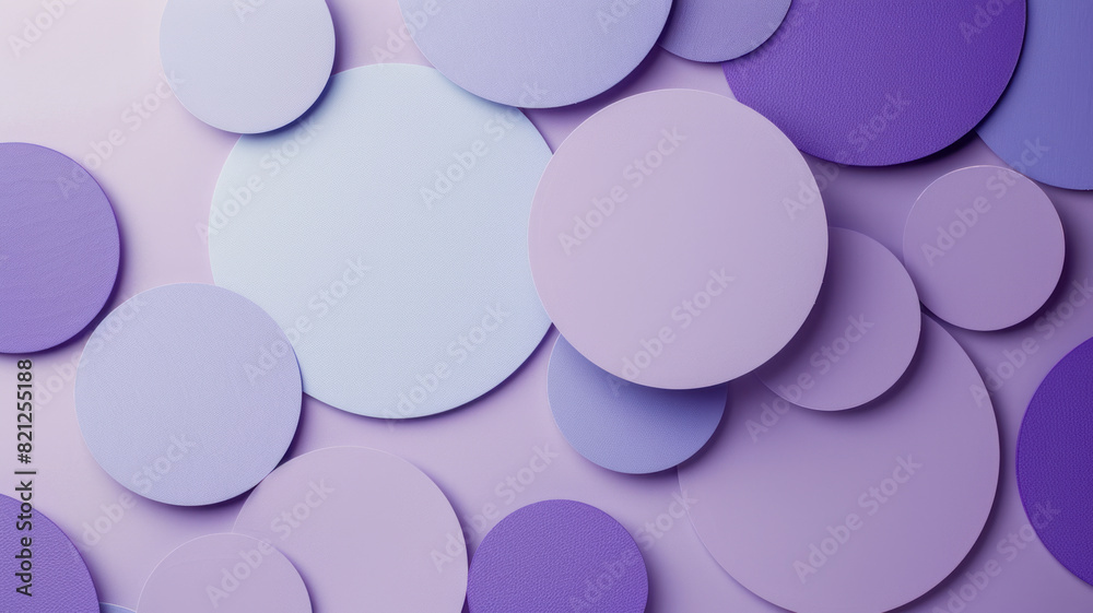 Poster minimalist illustration with circles in different shades of purple, arranged in a gradient pattern o