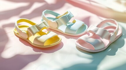 Stylish baby sandals in pastel colors, designed for comfort and summertime fun.