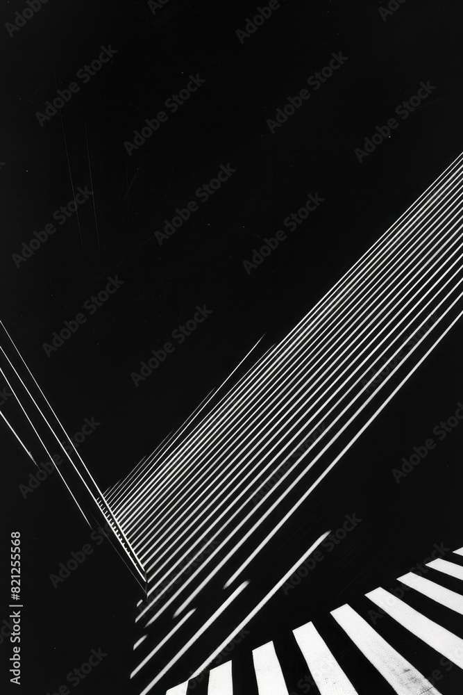 Poster Minimalist illustration with thin, white zigzag lines on a black background, creating a sleek and dynamic visual,