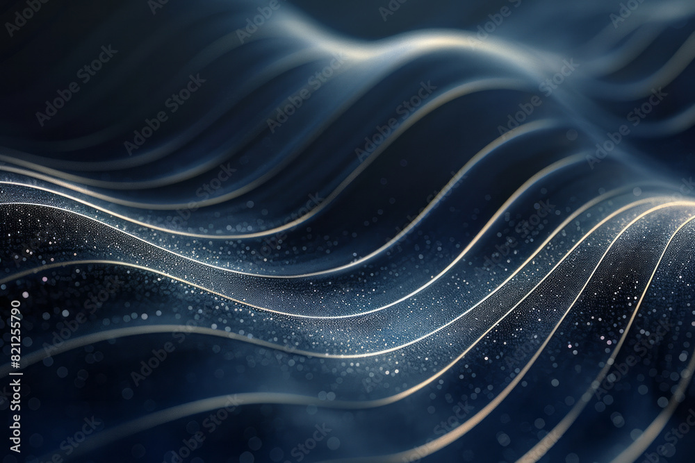 Poster minimalist illustration with thin, silver zigzag lines on a dark blue background, adding a touch of 