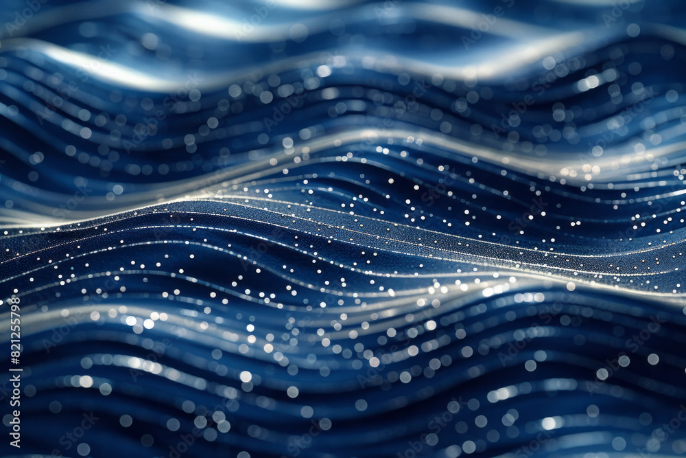 Poster minimalist illustration with thin, silver zigzag lines on a dark blue background, adding a touch of 