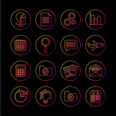 set of linear red neon vector business icons