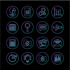 set of linear violet neon vector business icons
