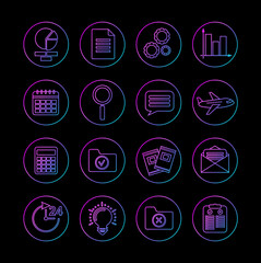 set of linear neon vector business icons