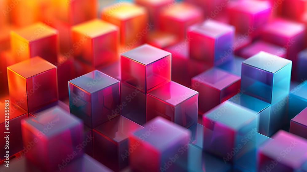 Fototapete Abstract design with isometric cubes in gradient colors, forming a layered, three-dimensional effect,