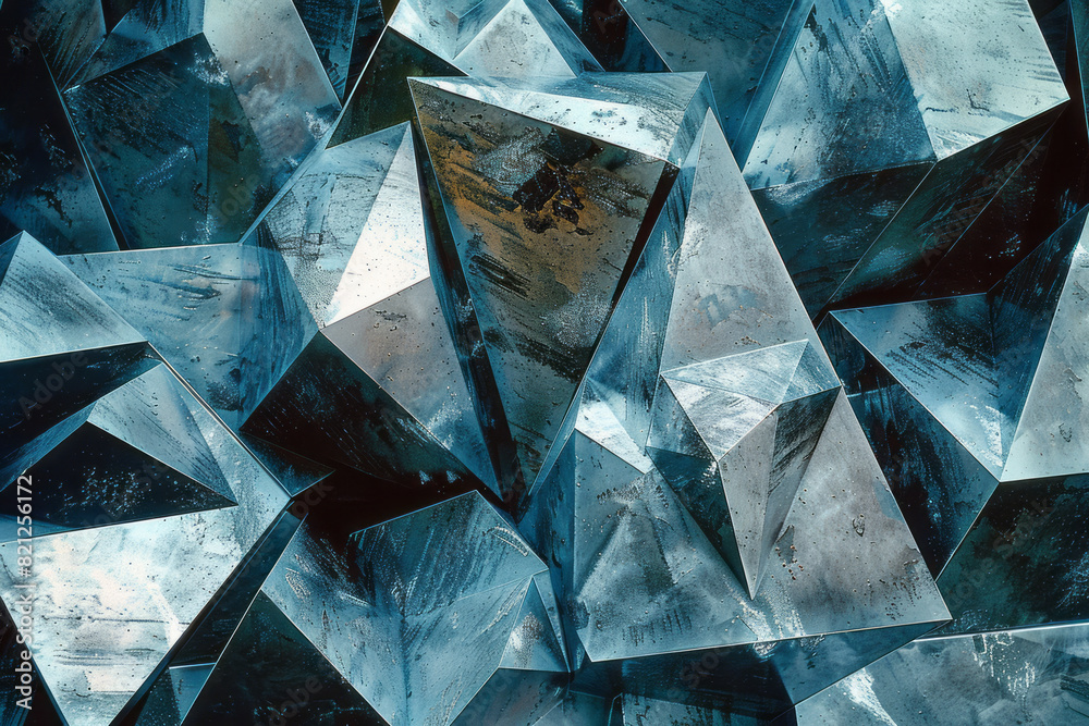 Leinwandbilder Artistic rendering of isometric pyramids in metallic hues, arranged in a geometric pattern for a sophisticated look,