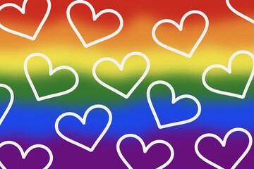 Pride month celebration, gay couple lesbian LGBTQ gender gradient shape heart love rainbow illustration paper texture