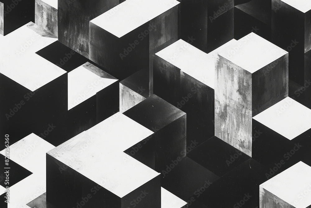 Aufkleber minimalist illustration with isometric cubes in monochrome shades, arranged to create a sleek and st