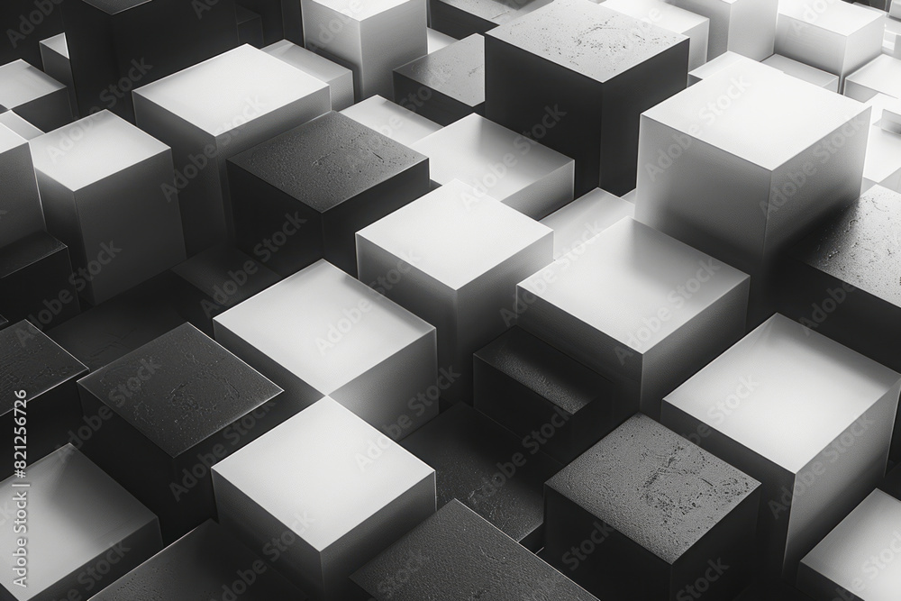 Aufkleber Minimalist illustration with isometric cubes in various shades of grey, creating a sleek and elegant visual effect,