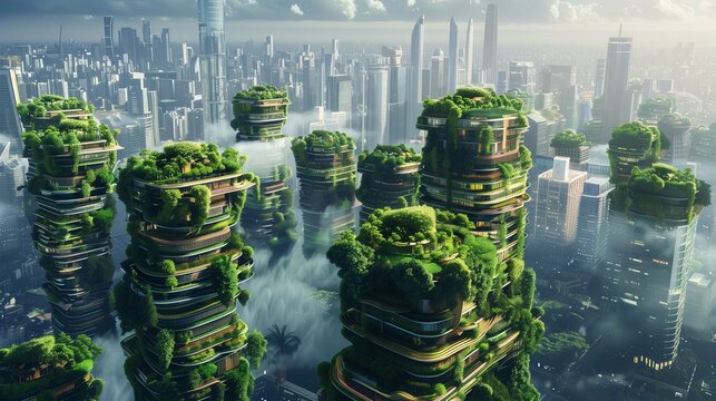 Revolution in agriculture, high-tech farming methods like vertical farms and hydroponics in a sustainable environment