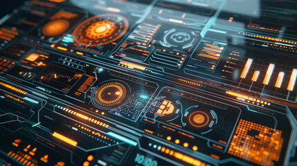 Fototapeta premium The interface of a futuristic artificial intelligence, displaying complex algorithms and data analytics visualization