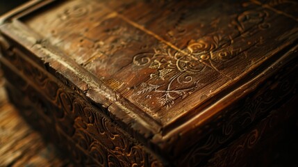 Fototapeta premium Beauty and rusticity of the wooden box, showing its texture and decorative details. generative ai