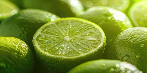 Limes and Leaves with Water Droplets