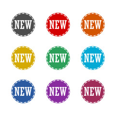 NEW button icon isolated on white background. Set icons colorful