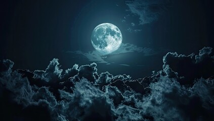 Obraz premium Moonlit Night with Dramatic Clouds
