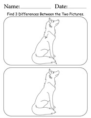 Wolf Puzzle. Printable Activity Page for Kids. Educational Resources for School for Kids. Kids Activity Worksheet. Find Differences Between 2 Shapes