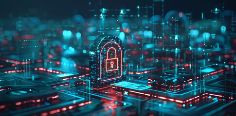 Cyberspace security hub visualized as a fortified digital fortress, safeguarding sensitive data from cyber threats