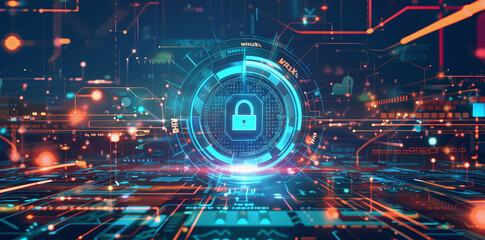 Fototapeta premium Cyberspace security hub visualized as a fortified digital fortress, safeguarding sensitive data from cyber threats