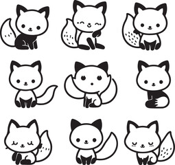 cute fox bundle vector