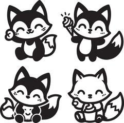 cute fox bundle vector