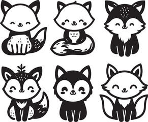 cute fox bundle vector