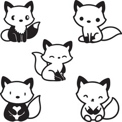 cute fox bundle vector