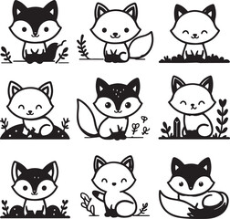 Obraz premium cute fox bundle vector
