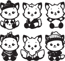 cute fox bundle vector