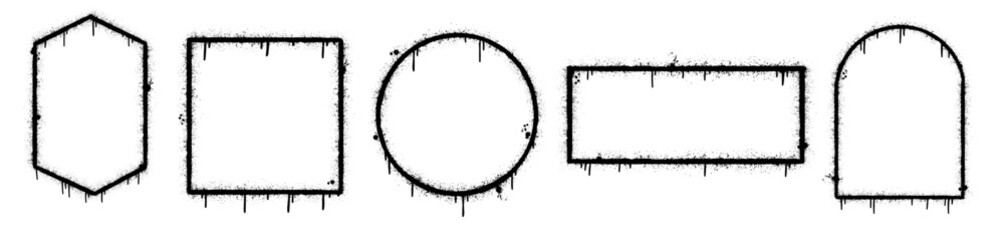 Set of stylish black grunge frames different shapes. Urban street graffiti style with splash effects and drops. Vector Illustration © Logvin art