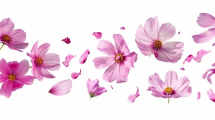 flower Cosmos petals flew isolated on white background