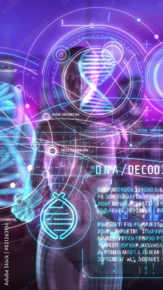 Wall mural dna decoding by artificial intelligence. 3d render