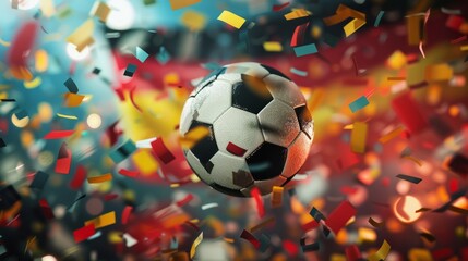 Football and confetti. EM European Championship 2024. Germany, German flag, win, winner celebration concept background illustration.