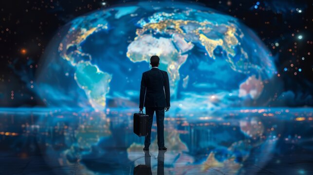 International business team collaborating in modern office environment with digital technology and diverse global connections - Powered by Adobe