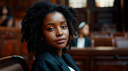 Portrait of a young African American woman in court