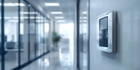 Office wallmounted biometric authentication machine enhances cybersecurity with modern technology. Concept Cybersecurity, Biometric Authentication, Office Technology, Modern Security Measures